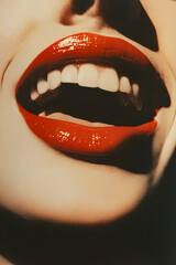 Poster - A close up of a woman's mouth with bright orange lipstick