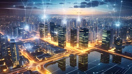 Poster - A smart city and connectivity abstract pattern with lights and speed lines, representing big data connectivity technology.