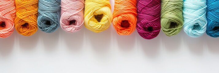 Aufkleber - Brightly colored yarn rolls neatly arranged in a grid on a white background, offering a vibrant palette ideal for craft projects and creative inspiration. Generative AI