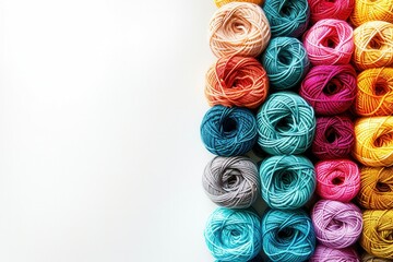 Aufkleber - Brightly colored yarn rolls are neatly arranged in a grid on a white background, with ample space for adding text or creative ideas. Generative AI