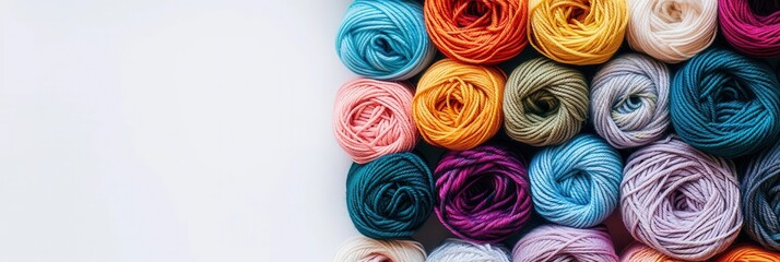 Aufkleber - A vibrant grid of multicolored yarn rolls is displayed on a clean white background, providing ample space for creative text and design elements. Generative AI
