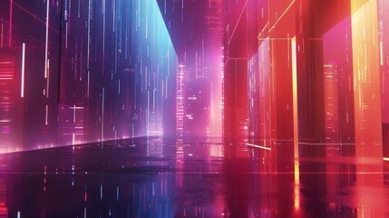 Wall Mural - A futuristic cityscape with glowing lines reflecting in a wet floor