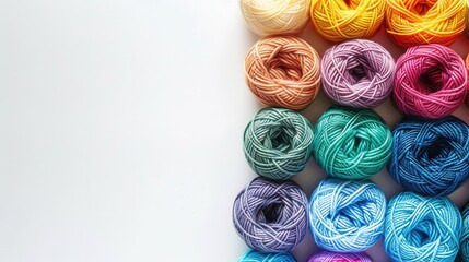 Aufkleber - Colorful yarn rolls are organized in a neat grid on a white background, leaving space for creative text or design elements. Generative AI