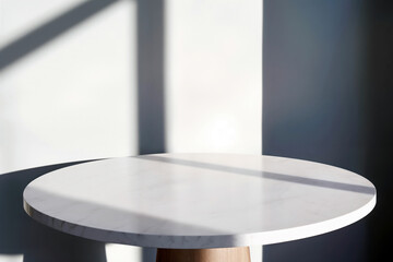 Aufkleber - Empty white round table shadow in room with white wall background