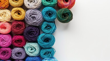 Aufkleber - A vibrant collection of yarn rolls arranged neatly on a white background, providing ample space for additional text or creative designs. Generative AI