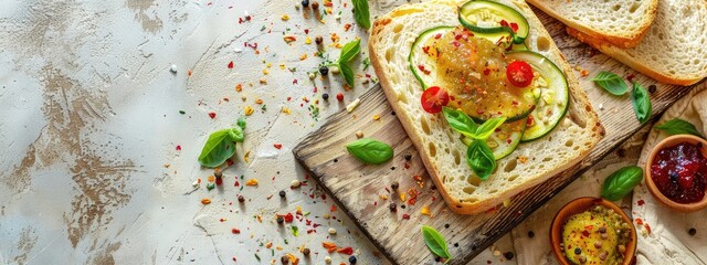 Wall Mural - Jam and bread on the table. Selective focus.