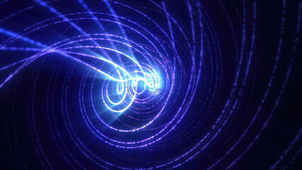 Wall Mural - abstract bright blue background tunnel with flying lines of energy particles and light rays