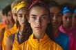 © Vladan - Group of focused young women in vibrant sports attire, showcasing diversity and unity in athleticism. Perfect for fitness and empowerment themes.