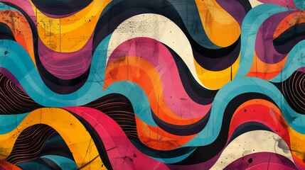 Wall Mural - Vivid, swirling lines of orange, blue, yellow, and purple create a lively, abstract pattern.