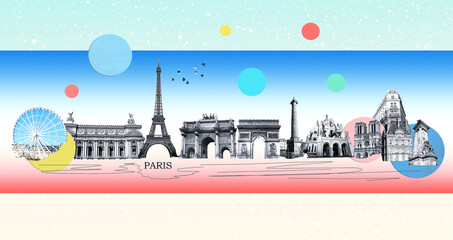 Wall Mural - Contemporary design or art collage about Paris. Fashion vintage style. Travel and Vacation concept