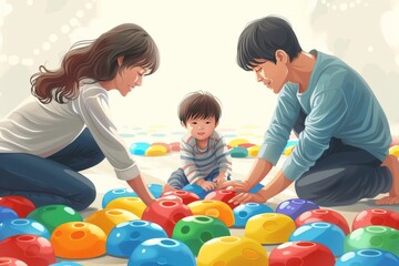 Wall Mural - Family playing with toys symbolizing joy creativity and bonding