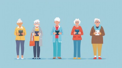 Aufkleber - A group of elderly women are gathered together, each interacting with their tablets while enjoying a lighthearted afternoon. Generative AI