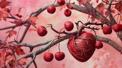 Sticker - Vintage Glam of Pisum Plants Growing from Cherry-themed Coronary Arteries