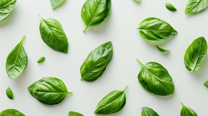 Basil leaves separated on a white background