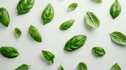 Basil leaves separated on a white background