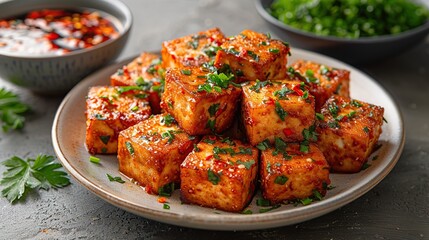 Canvas Print - Crispy Tofu with Spicy Sauce