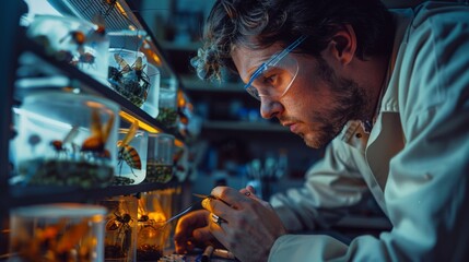 A biologist studying the behavior of insects in a lab