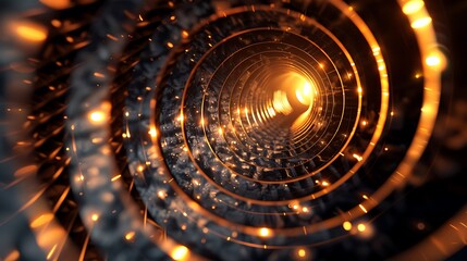 Wall Mural - abstract spiral tunnel with glowing lights for futuristic perspective technology concept.