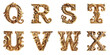 © TechnoMango - Ornate Vintage Letters Q to X : Intricately designed golden letters Q, R, S, T, U, V, W, and X in a vintage style