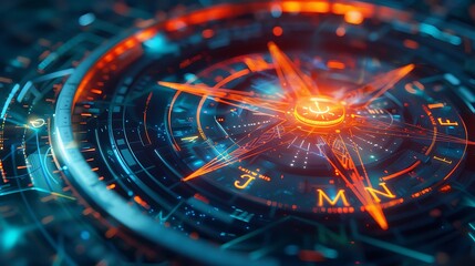 Wall Mural - Futuristic digital compass for Future Technology Concept of Modern world direction navigation.