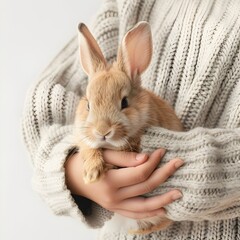 Tender Embrace of a Soft and Fluffy Rabbit Held in Gentle Hands