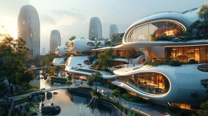 Poster - Futuristic Cityscape with Organic Architecture