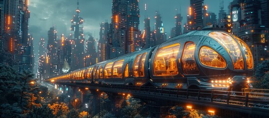 Sticker - Futuristic Cityscape with a Futuristic Train