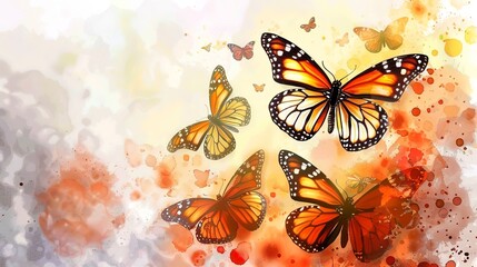 Wall Mural - Beautiful monarch butterfly background and Colorful flying butterflies illustration