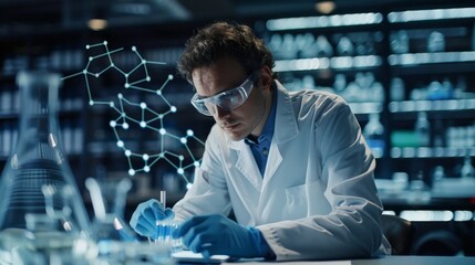 Wall Mural - A chemist analyzing chemical structures on a computer