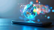 © Studios - Mobile global internet communications World wide web on phone via wireless satellite network technology Smartphone digital connection at clouds services of all earth Holographic abstract interface