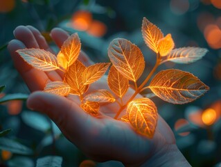 Canvas Print - Glowing Leaves in Hand