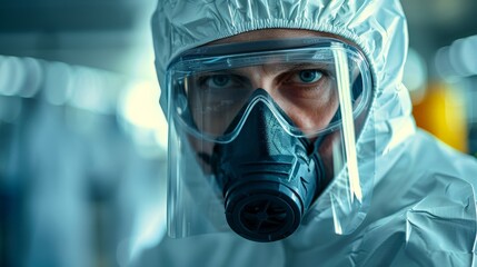 Wall Mural - A chemist wearing protective gear while handling hazardous materials