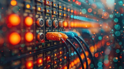 Canvas Print - Server Rack with Cables and Lights