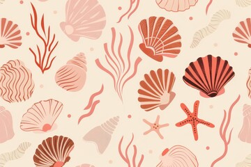 Naklejka na meble Top-down view of an assortment of stylized sea shells in a harmonious color palette. Beautiful simple AI generated image in 4K, unique.