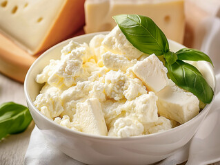 Wall Mural - Ricotta, Fresh cheese isolated - popular italian delicasy