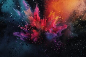 Wall Mural - Colorful holi powder explosion isolated on black background. Multicolored holi bomb burst . Creativity and abstract art concept.