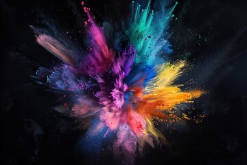 Wall Mural - Colorful holi powder explosion isolated on black background. Multicolored holi bomb burst . Creativity and abstract art concept.