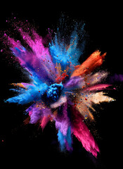 Wall Mural - Colorful holi powder explosion isolated on black background. Multicolored holi bomb burst . Creativity and abstract art concept.