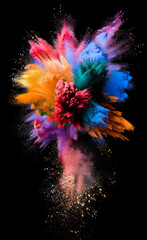 Wall Mural - Colorful holi powder explosion isolated on black background. Multicolored holi bomb burst . Creativity and abstract art concept.