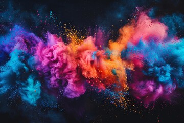 Wall Mural - Colorful holi powder explosion isolated on black background. Multicolored holi bomb burst . Creativity and abstract art concept.