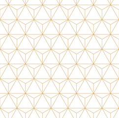 Luxury gold hexagon tessellation seamless pattern with interconnected line, contemporary mosaic background vector illustration.