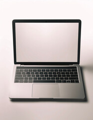 Laptop with blank empty white screen display mock-up, isolated on white background