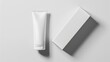 © AkuAku - Men s skincare products featuring eye or day cream in white plastic tube and box mockup