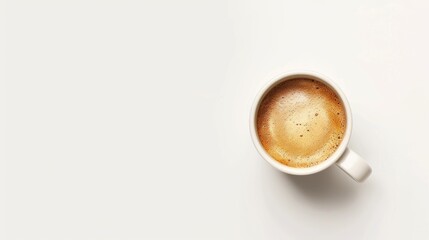 Wall Mural - View from above of coffee with milk on white background Plenty of room for text