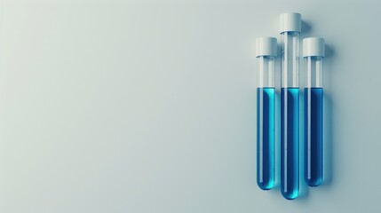 Wall Mural - blue liquid filled test tubes on a light grey background with blank space