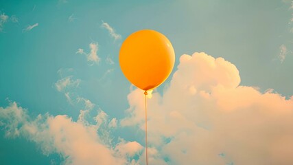 Aufkleber - A yellow balloon is floating in the sky above a blue sky. The balloon is the only object in the image, and it is the main focus of the scene. Concept of freedom and lightness