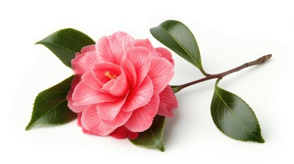 Poster - Isolated Single Camellia japonica Flower on White Background