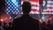 © EpicVisuals - Back View of USA President during Presidential Election Campaign Rally with American Flag and Voter Turnout