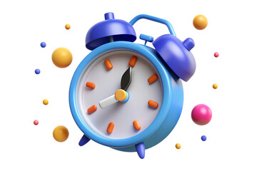 A simple alarm clock with colorful floating confetti isolated on a transparent background





