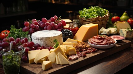 Poster - A set of fresh products for the  diet on a dark wooden table  